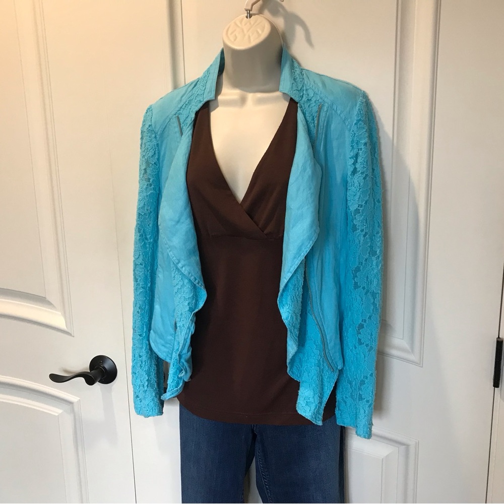 INC Linen & Lace Ruffle Front Jacket